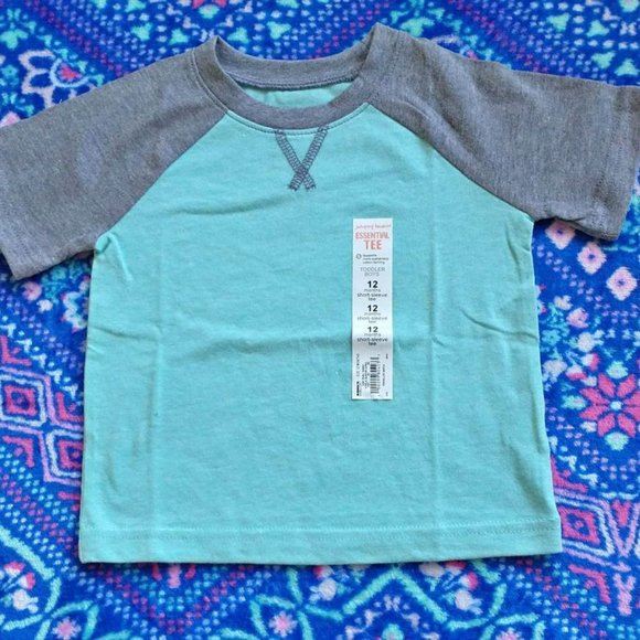 JUMPING BEANS baby boy shirt teal blue w/gray, 12 month, k-325 - Picture 3 of 3